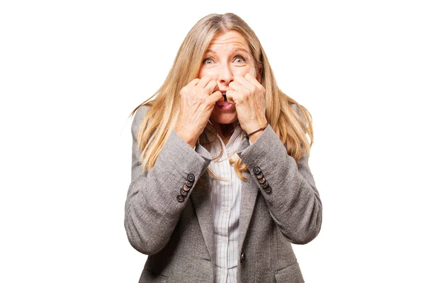 Senior beautiful woman in scared pose — Stock Photo, Image