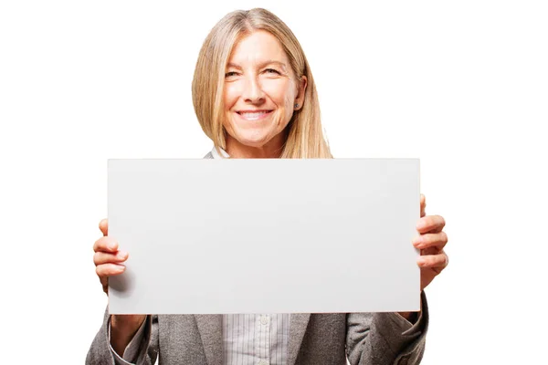 Senior beautiful woman with a placard Royalty Free Stock Images