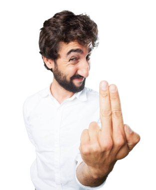 meydan okuma işareti ile komik delikanlı