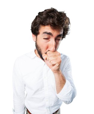 öksürük poz ve üzgün ifade elinde olan adam 