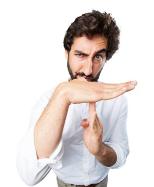 zaman aşımı işareti ile komik adam