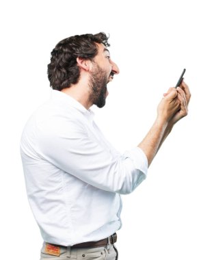 hareket eden telefon ile adam ve ifade katılmıyorum