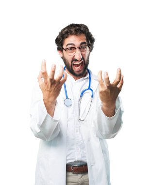 young funny doctor in loser pose clipart