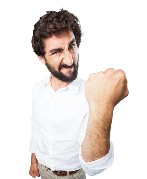 Young funny man in disagreement pose — Stock Photo, Image