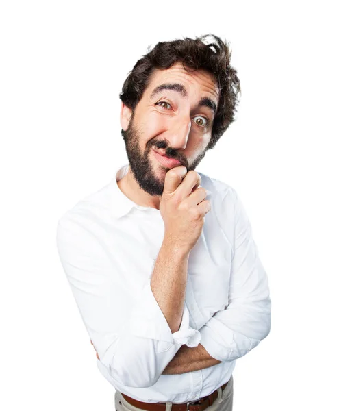Man in confused pose with worried expression — Stock Photo, Image