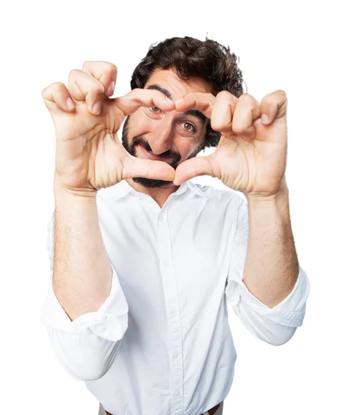 Young funny man with heart sign — Stock Photo, Image