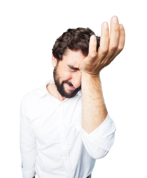 Homem engraçado chorando com expressão triste — Fotografia de Stock