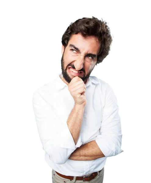 Funny man thinking with disagree expression — Stock Photo, Image