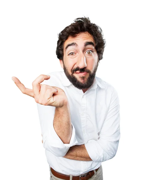 Man in confused pose with worried expression — Stock Photo, Image