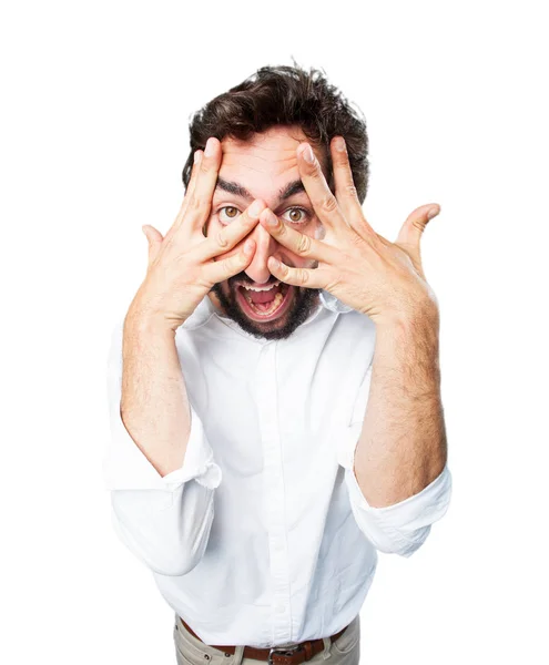 Joven divertido hombre cubriendo los ojos — Foto de Stock