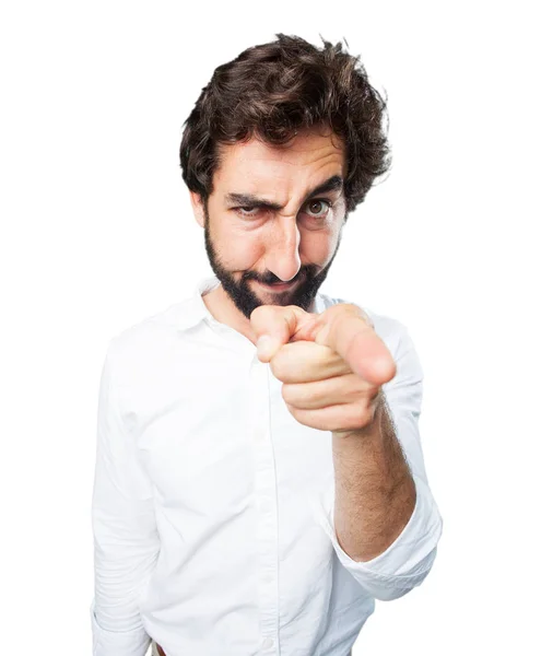 Hombre señalando con expresión en desacuerdo — Foto de Stock