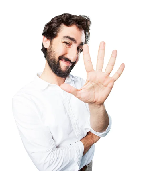 Young funny man with numbers sign — Stock Photo, Image