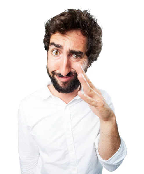 Man with bad smell and disagree expression — Stock Photo, Image