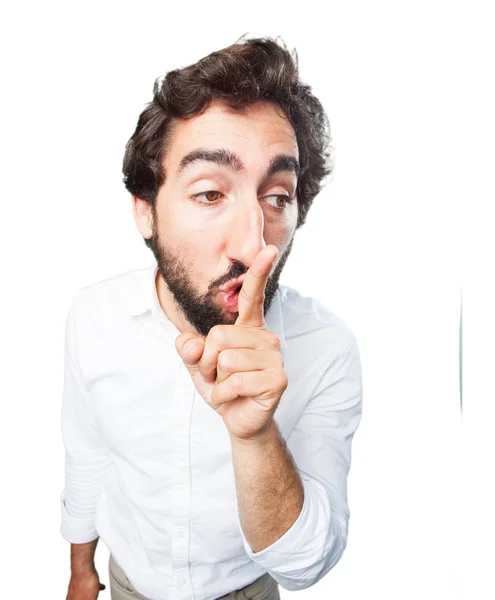 Man with silence sign and disagree expression — Stock Photo, Image