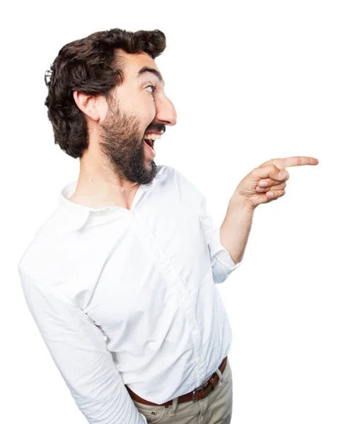 Joven divertido hombre señalando — Foto de Stock