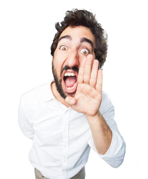 Homem gritando com expressão discordante — Fotografia de Stock