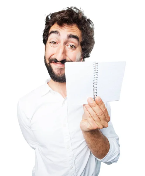 Jovem engraçado homem com notebook — Fotografia de Stock