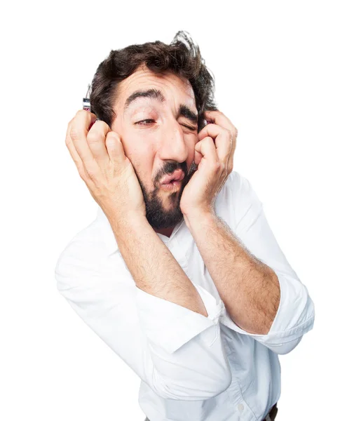 Jeune homme drôle avec écouteurs — Photo