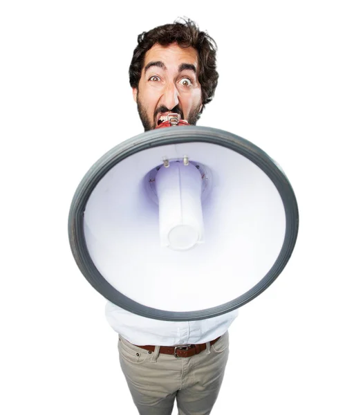 Man met een megafoon en niet eens expressie — Stockfoto