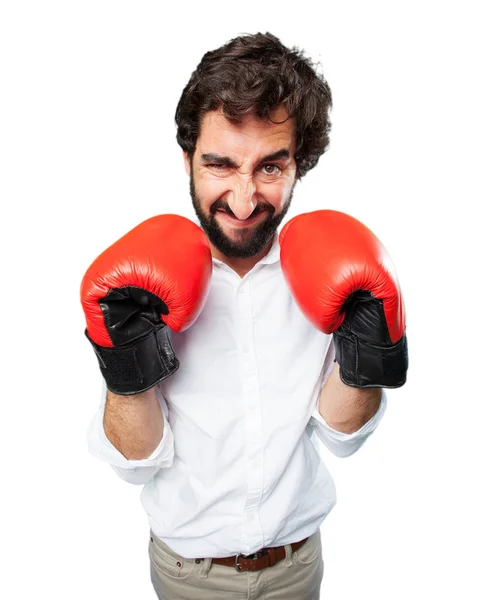 Mann boxt mit widersprüchlicher Miene — Stockfoto