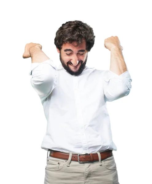 Young funny man with victory sign — Stock Photo, Image