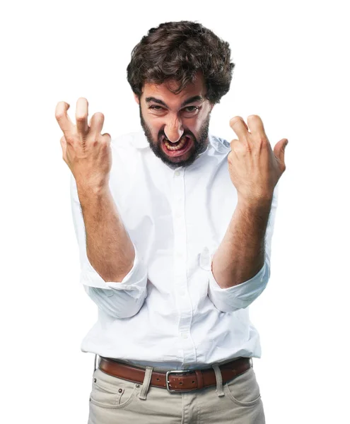 Jeune homme drôle avec expression en colère — Photo