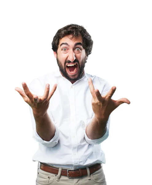 Jeune homme drôle avec expression en colère — Photo