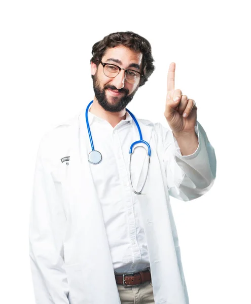 Молодий смішний лікар зі знаком числа — стокове фото