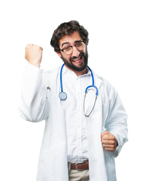Junge lustige Ärztin in Erfolgs-Pose — Stockfoto