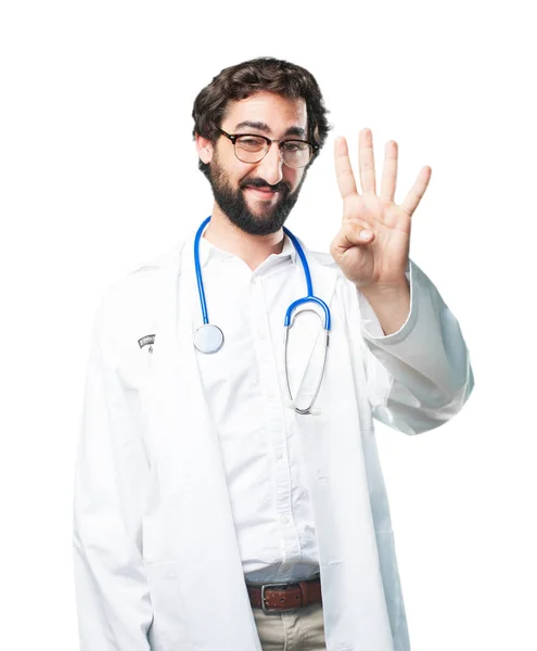 Mladý doktor legrační znakem čísla — Stock fotografie