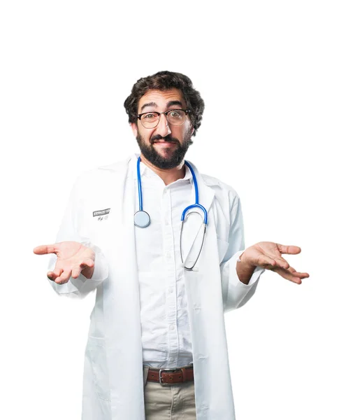 young funny doctor in confused pose