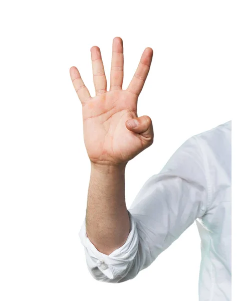 Young man hand with number four — Stock Photo, Image