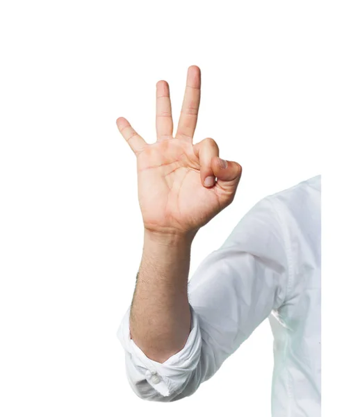 Mladý muž ruku s číslem tři — Stock fotografie