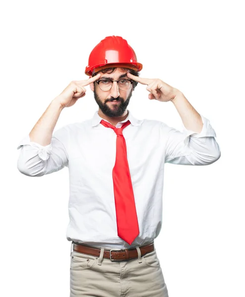 Funny architect thinking with worried expression — Stock Photo, Image