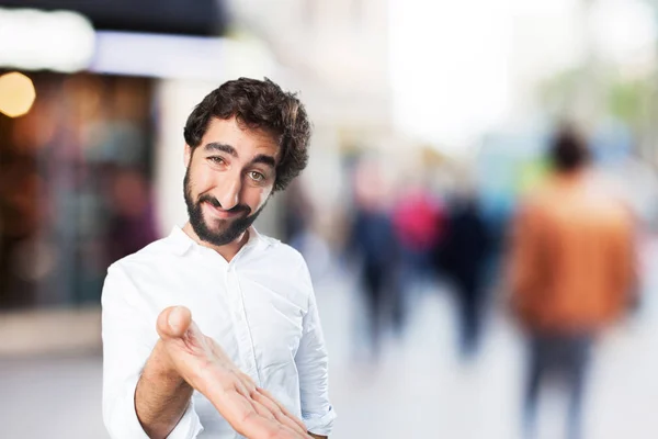Young funny man with hello sign — Stock Photo, Image