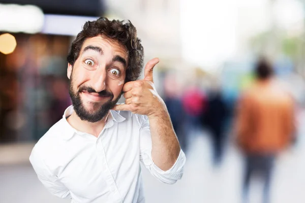 Young funny man with call sign — Stock Photo, Image