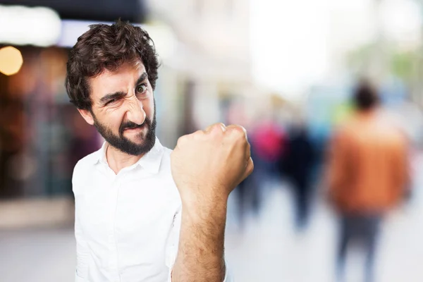 Joven divertido hombre en desacuerdo pose — Foto de Stock