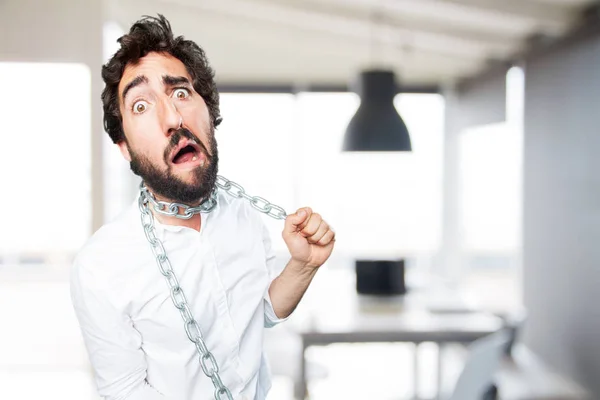 Funny man with chain in worried pose — Stock Photo, Image