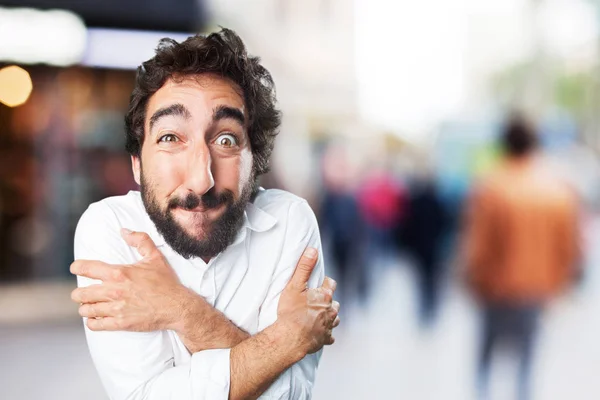 Rolig människa rädd i orolig pose — Stockfoto