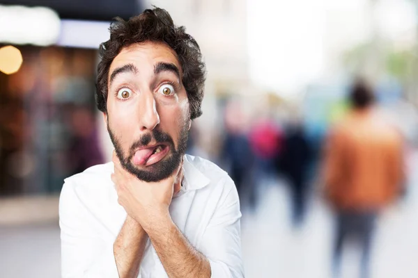 Homem engraçado estressado com expressão triste — Fotografia de Stock