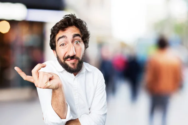 Homem em pose confusa com expressão preocupada — Fotografia de Stock