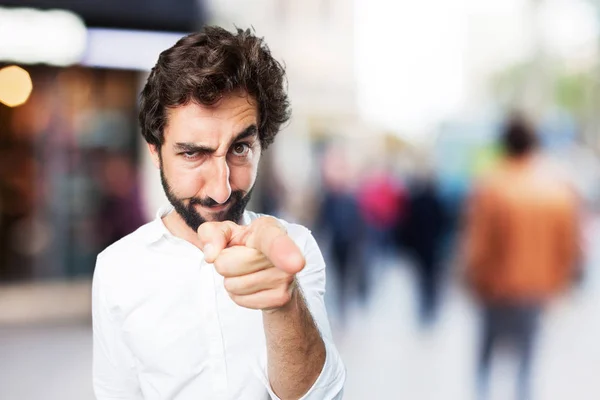 Man wijzen met oneens expressie — Stockfoto