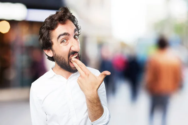 Man with suicide gesture and disagree expression — Stock Photo, Image