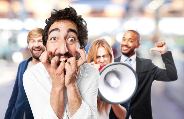 Hombre asustado en pose de preocupación — Foto de Stock