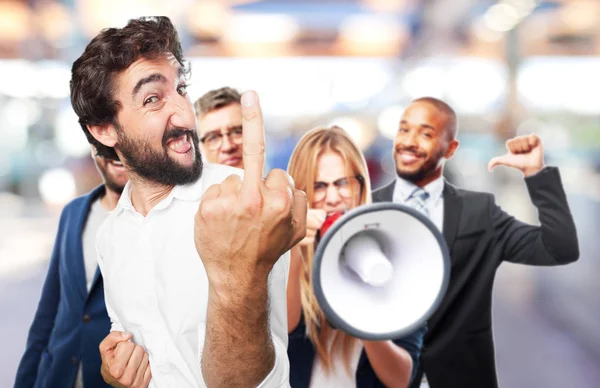 Joven divertido hombre en desacuerdo pose — Foto de Stock