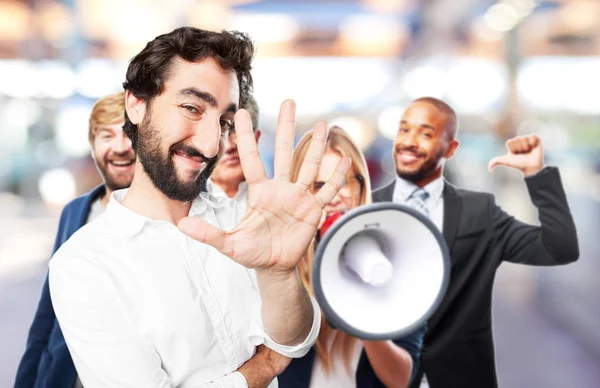 Young funny man with number sign — Stock Photo, Image