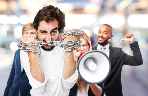 Man with chain and disagree expression — Stock Photo, Image