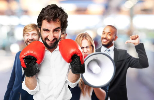 Homem boxe com expressão discordante — Fotografia de Stock