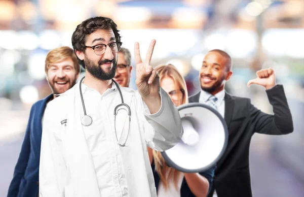Young funny doctor with number sign — Stock Photo, Image