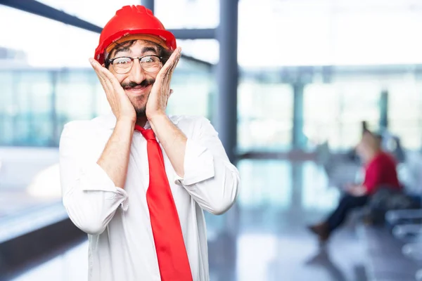 Young funny architect surprised — Stock Photo, Image